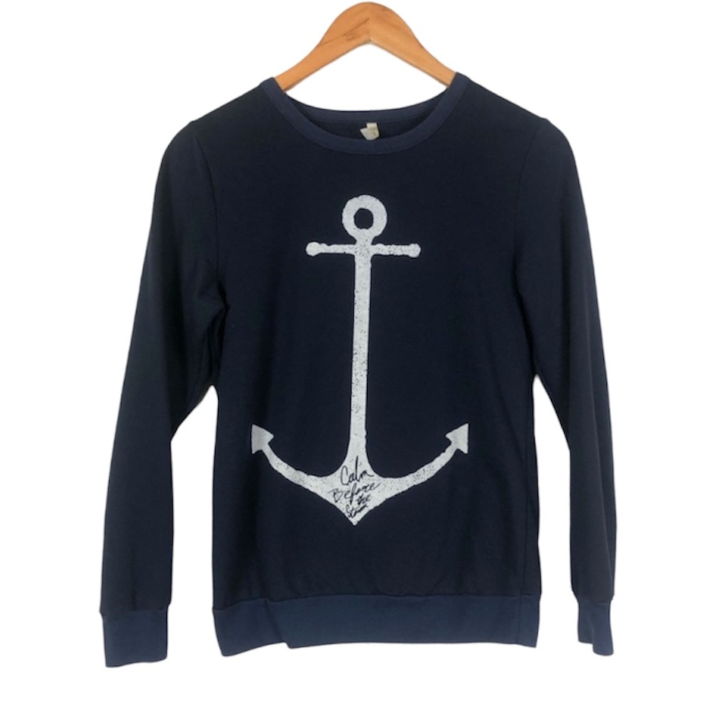 Pacifika Anchor Graphic Sweatshirt Women,s Small Navy Blue Nautical Casual